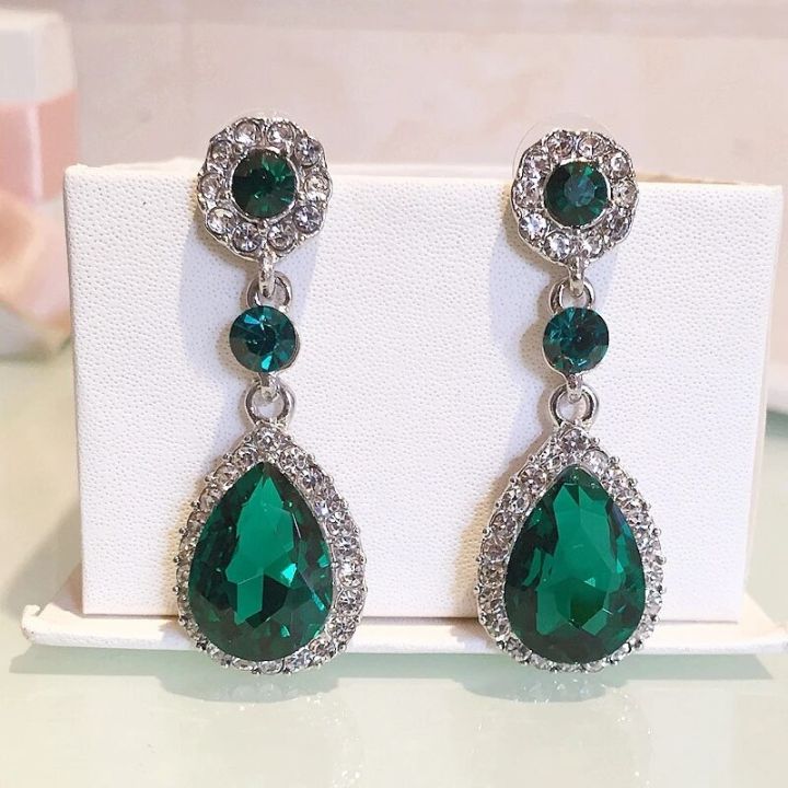 Korean Long Crystal Water Droplets Dangle Earrings for Women