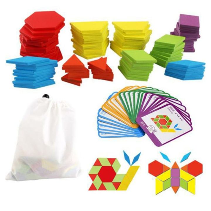 155%20Pcs%20Wooden%20Pattern%20Blocks%20Set%20Geometric%20Shape%20Puzzle%20Kindergarten%20Classic%20Educational%20Montessori%20Tangram%20Toy%20-%20Image%202