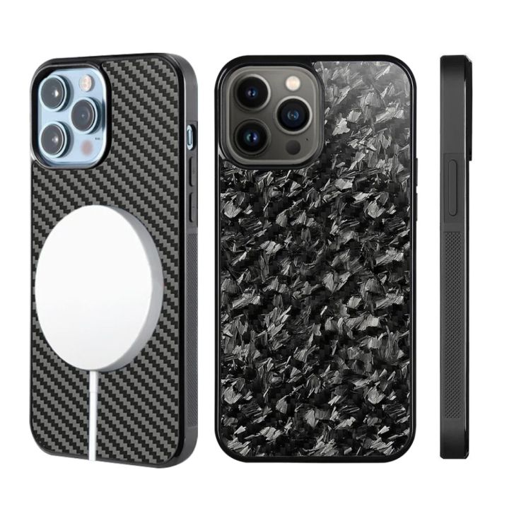 Magsafe Gloss Carbon Forged Carbon Fiber TPU Phone Case for iPhone 13 Pro Max / 12 Pro Anti-fall 14 Pro Max 15ProMax Shell Alien Alien