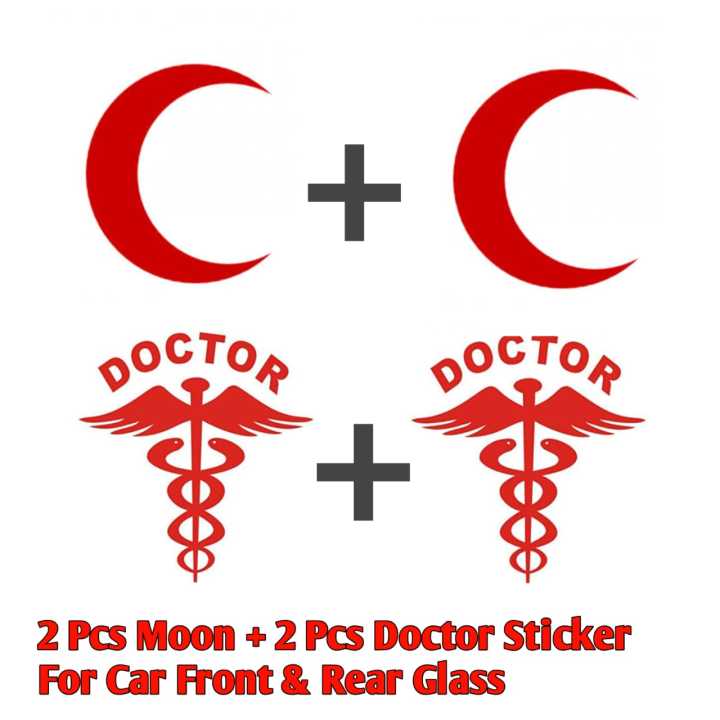 Premium Quality 2 Pis Moon 2 Pis Doctor Universal Car Front & Rear Sticker Combo