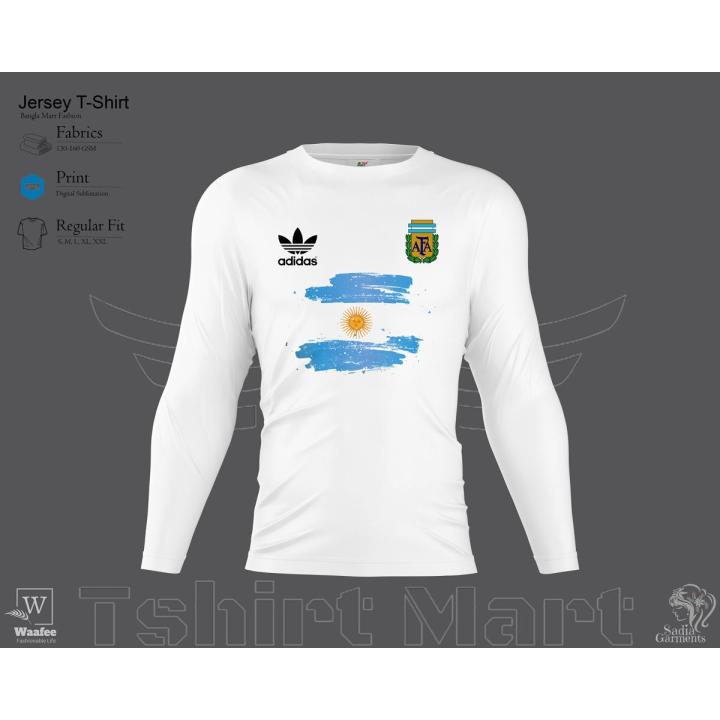 Argentina Football Team Lovers Long Sleeve Tshirt With Argentina Football Logo & Flag - Argentina Jersey 2022 - Jersey