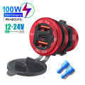 Aluminum PD Type C Car Charger Socket QC3.0 Dual Ports 100W USB C 12V 24V USB Socket Car Charger with Switch for Car Boat Marine. 