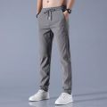 Xia Xiu thin ice silk casual pants men's work trend loose straight breathable sports cropped pants men.