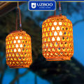 UZBOO Hang Lamp Warm Light Outdoor Solar Garden Lights Solar Charging Portable Lights IP55 Waterproof Light Bamboo Weaving Rattan Lanterns Vintage Lamp for Courtyard Decoration. 