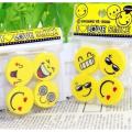Emoji Pencil Erasers Yellow Color For Children - 8pcs (Pack of two).