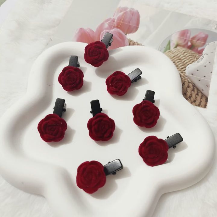Mini Red Rose Flower Hair Clips for Women Girls Cute Small Hair Pins