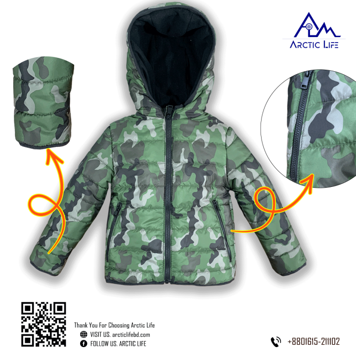 Boy's Camo Print Padding Jacket | Best Jacket For Winter | Boy's Winter Jacket | Jacket For Boy's | Boy's Army Green Jacket