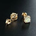 6mm Cute Round Fire Opal Stud Earrings for Women Gold Color Classic 4 Claws Helix Screwing Girls' Earrings Birthstone Jewelry.
