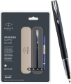 Parker Frontier Matte Black Gun Metal Trim Roller Ball Pen| Ink Color - Blue | Perfect For Corporate Use | Elite Pen For Professionals. 
