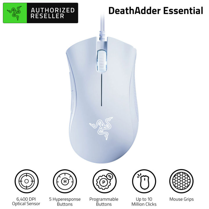 Razer%20DeathAdder%20Essential%20Wired%20Gaming%20Mouse%20Ergonomic%20Mice%20with%206400DPI%20Optical%20Sensor%205%20Programmable%20Buttons%20White%20(2021%20Version)%20-%20Image%202