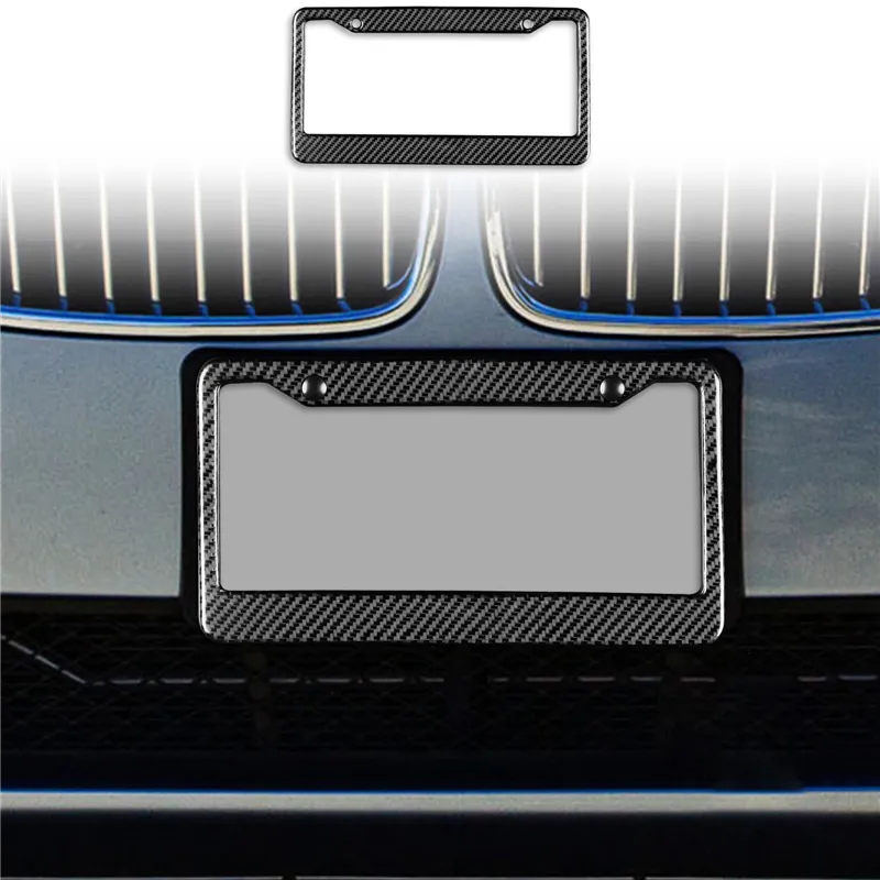 thumbnail image 2 of Black Carbon Fiber License Plate Frame – Front & Rear Universal Fit For USA Plates 2 of 3