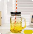 Reusable wide mouth glass bubble tea smoothie Boba Cup Salad jam bottle 480ml 16oz classical juice glass mason jar with handle. 