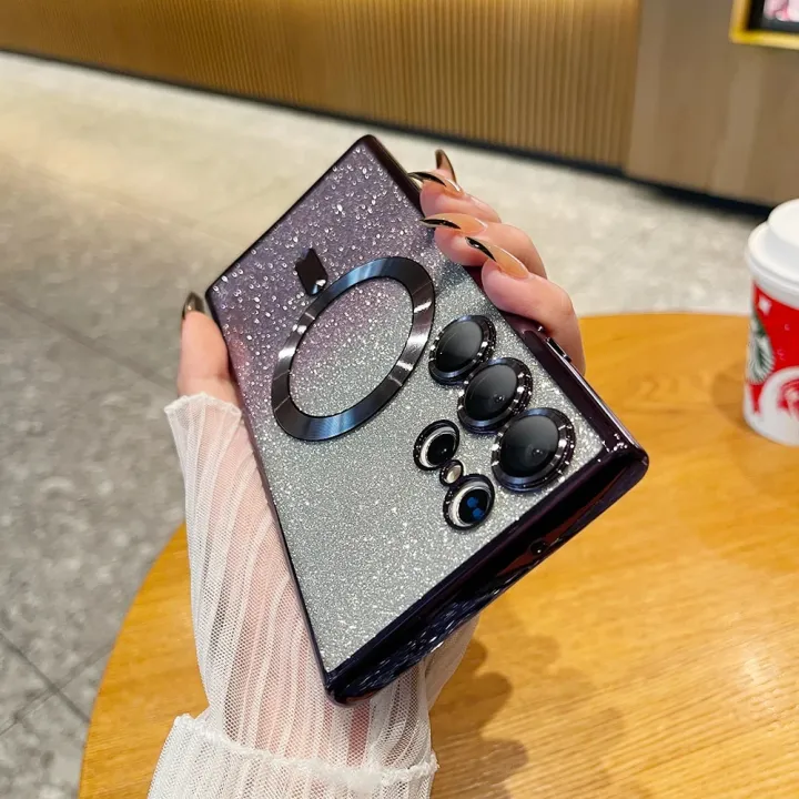 Luxury%20Glitter%20Wireless%20Charge%20For%20Samsung%20Galaxy%20S24%20S23%20S22%20S21%20Ultra%20Plus%20Case%20Magnet%20MagSafe%20Allround%20Camera%20Cover%20Shell%20-%20Image%204