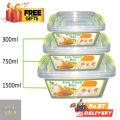 Airtight Food Storage Box Set (3 Pcs, 1000ml Each) - Transparent and Durable.