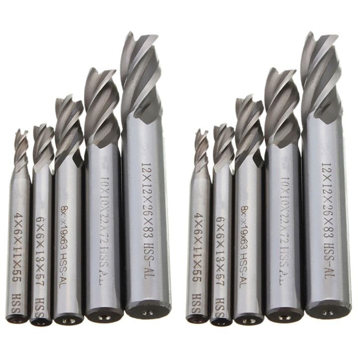 10Pcs Straight End Mill Cutter 4 Flute Hss Drill Bit 4/6/8/10/12mm for Cnc Milling Tool