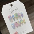 10Pcs Gradient Candy Color Press On Nails Handmade Nails With 3D Star Moon Rhinestone Design Full Cover Wearable Nail Tips.