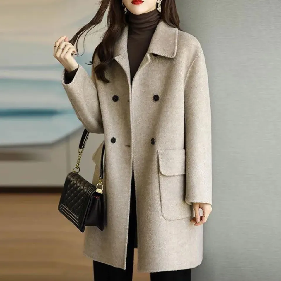 Fashion lapel collar plain floss keep warm long coat hotsell