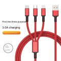 King Kong Braided Three-in-one Three-in-one 3A Fast-charging Nylon Three-head Data Cable Wholesale Multi-head Charging Cable. 