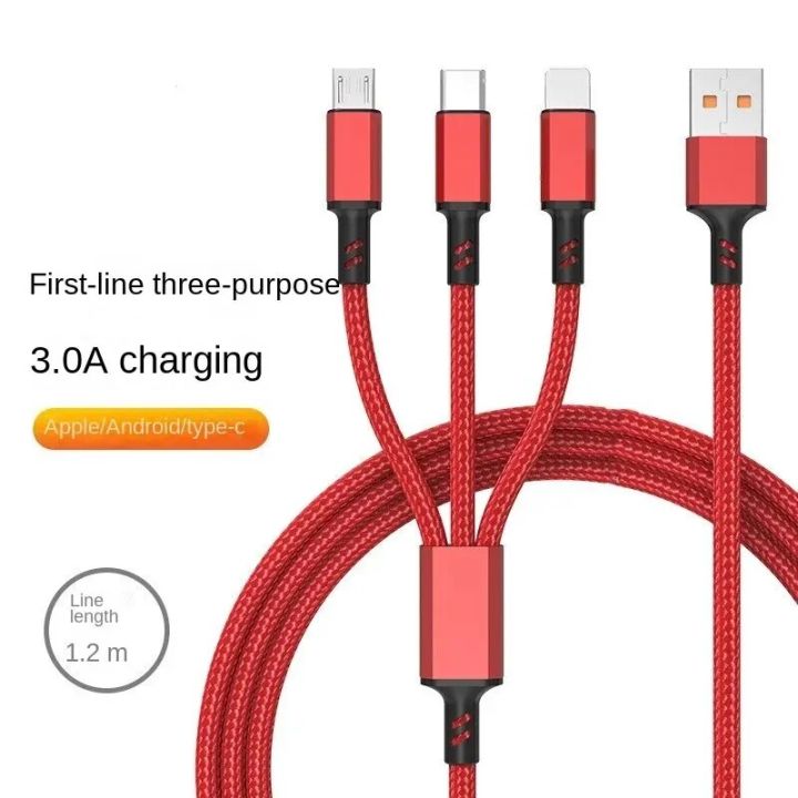 King Kong Braided Three-in-one Three-in-one 3A Fast-charging Nylon Three-head Data Cable Wholesale Multi-head Charging Cable