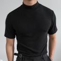【2023】 New Tight Solid Color T-shirt Casual Streetwear High-neck Short-sleeved Bottoming Shirt S-5XL 2023 Summer. 