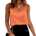 Women's Silk Satin Sleeveless Blouse Solid Color Tank Tops Basic Camisole Shirts Elegant Office Lady V Neck Shirt.