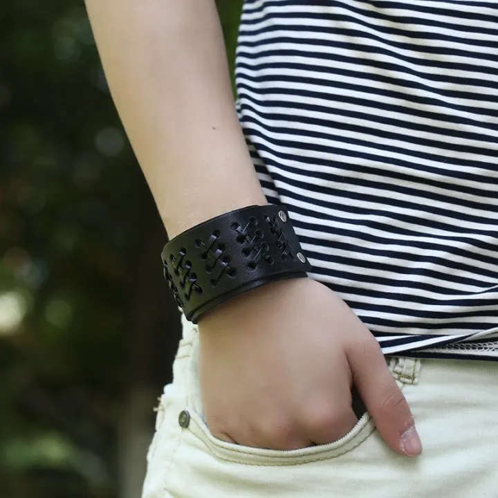 Jessingshow%202021%20Fashion%20Vintage%20Handmade%20Weave%20X%20Letter%20cow%20Leather%20Bracelet%20Men%20Charm%20Cuff%20Wristband%20Wide%20Leather%20Bracelet%20-%20Image%207