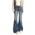 American retro low-waisted hottie micro flared jeans women's 2024 new raw edge loose mopping wide-leg flared pants.
