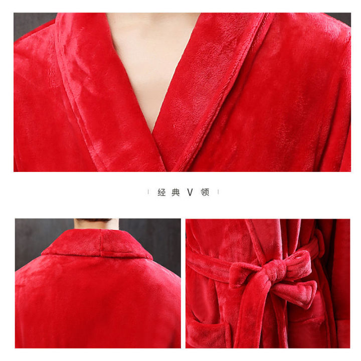 Winter%20Flannel%20Couple%20Nightgown%20Women's%20Lengthen%20and%20Thicken%20Red%20Wedding%20Bathrobe%20Fleece-Lined%20Men's%20Winter%20Pajamas%20Robe%20-%20Image%203