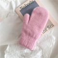 Winter Warm Knitted Plush Full Finger Gloves Solid Korean Women Imitation Rabbit Wool Gloves Warm White Soft Thick Fur Mittens.