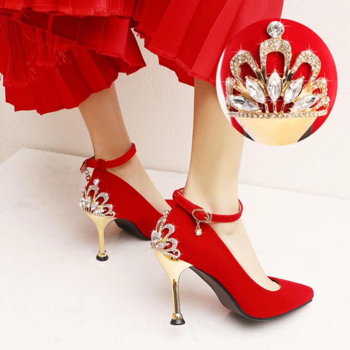 Chinese Wedding Shoes Women2023New Stiletto Heel Red Wedding Shoes Bridal Shoes  Red Xiuhe High Heels Wedding Dress Red Shoes | Daraz.com.bd