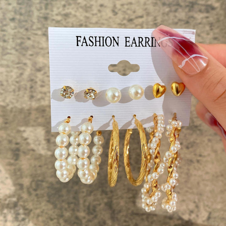 Fashionable%20Trendy%206%20Pairs%20=%2012%20Pcs%20Pearl%20Stud%20Earrings%20for%20Girls%20Simple%20Stylish%20-%20Trendy%20Big%20Hoop%20Earrings%20for%20Women%20New%20Collection%20Simple%20Top%20-%20Kaner%20Dul%20for%20Girls%20-%20Image%209