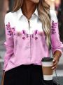 2024 Summer Flower Printed Long Sleeved T-Shirt Women Loose Elegant Tops Office Lady Vacation Beach Casual Sweet Blouse. 