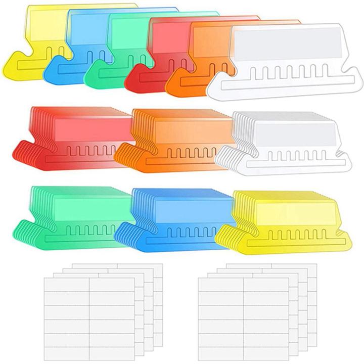 NANLIY 120 Sets Multicolor Hanging File Folder Tabs with Blank Inserts 2 Inches Plastic Hanging File Tabs for Hanging Folders