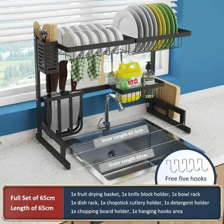 Black%2065Cm%20Stainless%20Steel%20Storage%20Holders%20Racks%20Kitchen%20Shelf%20Rack%20-%20Maximize%20Your%20Kitchen%20Space%20With%20This%20Versatile%20Rack%20-%20Image%203