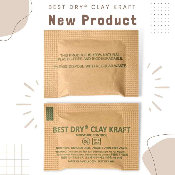 Best Dry Clay Kraft 2 gram 200 pieces high quality Dry Clay Desiccant and pack by Kraft Paper