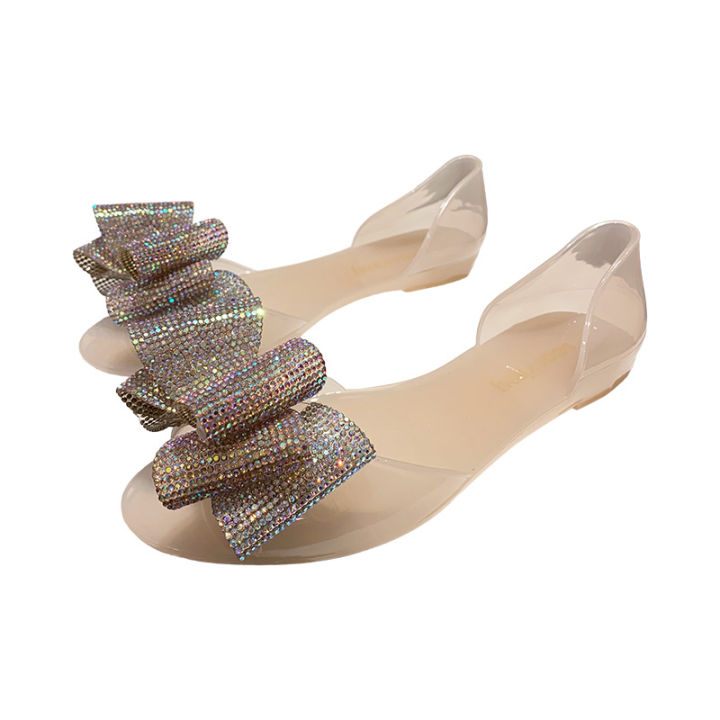 Jelly%20shoes%20women's%20flat%20fishmouth%20rhinestone%20bow%20beach%20shoes%20seaside%20casual%20vacation%20fashion%20transparent%20plastic%20sandals%20-%20Image%205