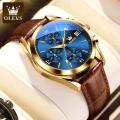 OLEVS Watch for Men Classic Fashion Leather strap Chronograph Quartz Waterproof Wristwatch5610. 