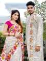 Occasional Dress/Couple Set/Matching Dress/Traditionally Dress/Sari And Panjabi- Block Print Saree & Panjabi - Sharee For Women. 