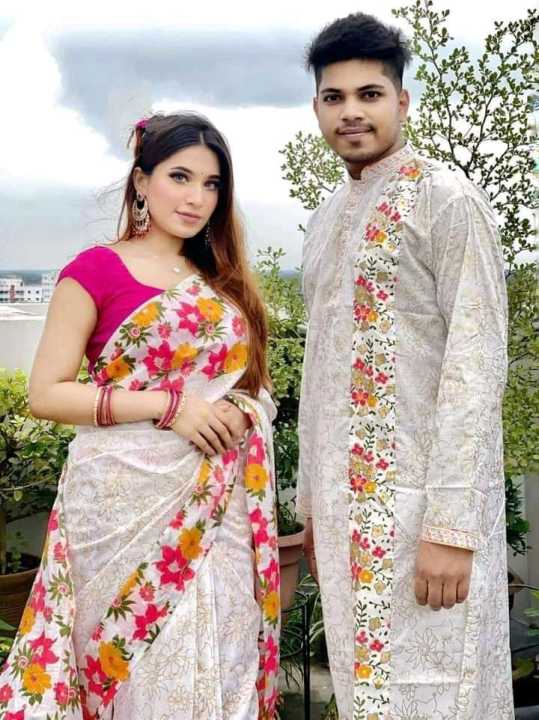Occasional%20Dress/Couple%20Set/Matching%20Dress/Traditionally%20Dress/Sari%20And%20Panjabi-%20Block%20Print%20Saree%20&%20Panjabi%20-%20Sharee%20For%20Women%20-%20Image%202