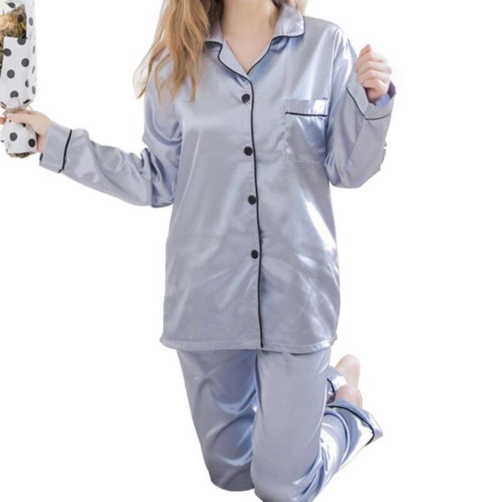 Pieces Sleepwear Women's Pajamas Faux Silk Satin Pajamas Set