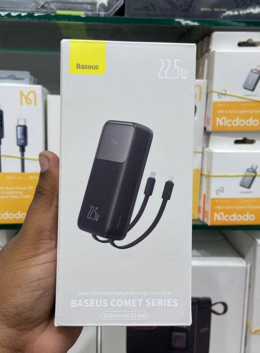 Baseus Comet Series 22.5W 20000mAh Dual Cable Digital Display Fast Charge Power Bank