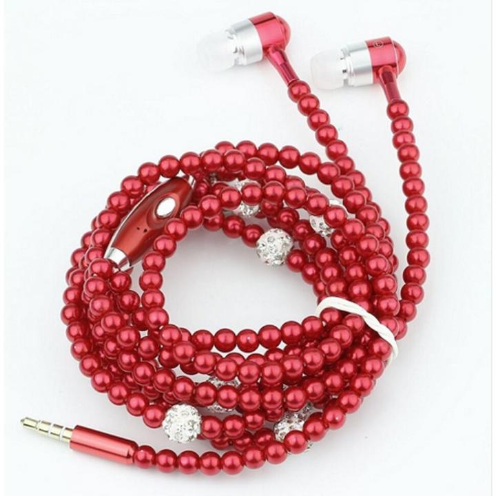 Jewelry Pearl Necklace Stereo Earphones With Microphone 3.5mm In-ear Headphone Wired Headset Earbuds For Phone Girls White