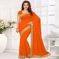 Dark Blue Georgette Saree for Women's Wear Straight Cut Anarkali Style Net Gown with Embroidered Blouse Piece.
