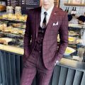 Men Fashion 3 Pieces Suit Spring Autumn Plaid Slim Fit Business Formal Casual Check Suits Office Work Party Prom Wedding Groom.