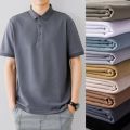 Business foreign trade polo shirt men's short sleeve t-shirt loose lapel summer high-end tik tok ice silk plus-size top. 