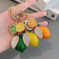 Creative Emulational Fruit Cute Rhinestone Small Lemon Car Key Ring Women's Bag Pendant Key Chain Ring Cartoon Gift. 