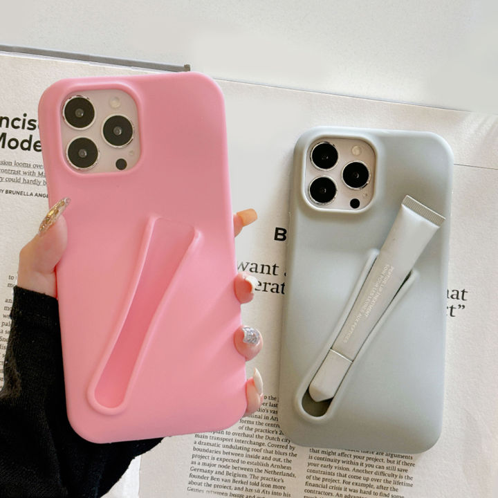 3D Lipstick Make-up Soft Silicone Phone Case for iPhone 11 12 13 14 15 Pro Max Portable Lip Gloss Holder Ins Hot Cover Shell