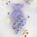 GC Toddler Girls Clothes Outfit Cotton Pit Strip Flutter Sleeve Top Butterfly Print Pants 2 Piece Outfits.