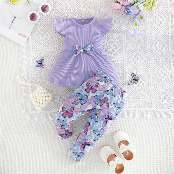 GC%20Toddler%20Girls%20Clothes%20Outfit%20Cotton%20Pit%20Strip%20Flutter%20Sleeve%20Top%20Butterfly%20Print%20Pants%202%20Piece%20Outfits%20-%20Image%202