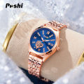 POSHI Women Watches Fashion Stainless Steel Date Ladies Wristwatch Waterproof Quarzt Watch Girlfriend Gift Relogio Feminino. 